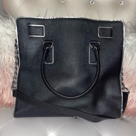 Michael Kors Hamilton Specchio Leather Black Silver Trim Handbag Tote - Picture 6 of 13